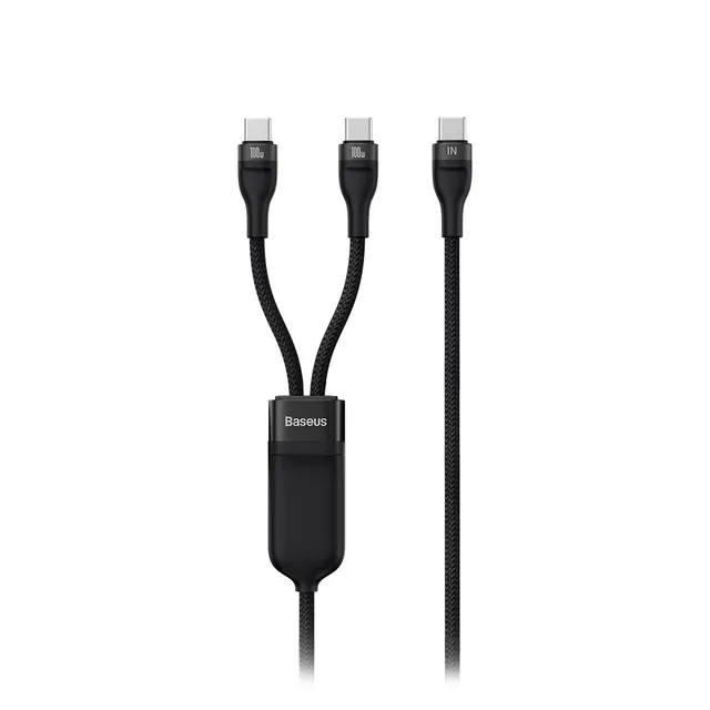 baseus-flash-2-in-1-usb-c-cable-100w-4-9ft-150cm-dual-device-fast-charging-and-d image 1