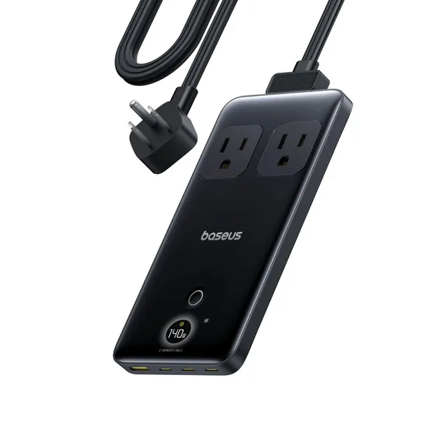 baseus-blade-power-strip-2ac-1u-3c-140w-gan6-desktop-charging-station-with-dynam image 1