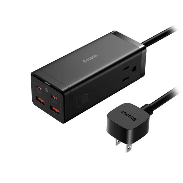 baseus-powercombo-gan3-pro-6-port-100w-desktop-charging-station-with-ac-outlets image 1