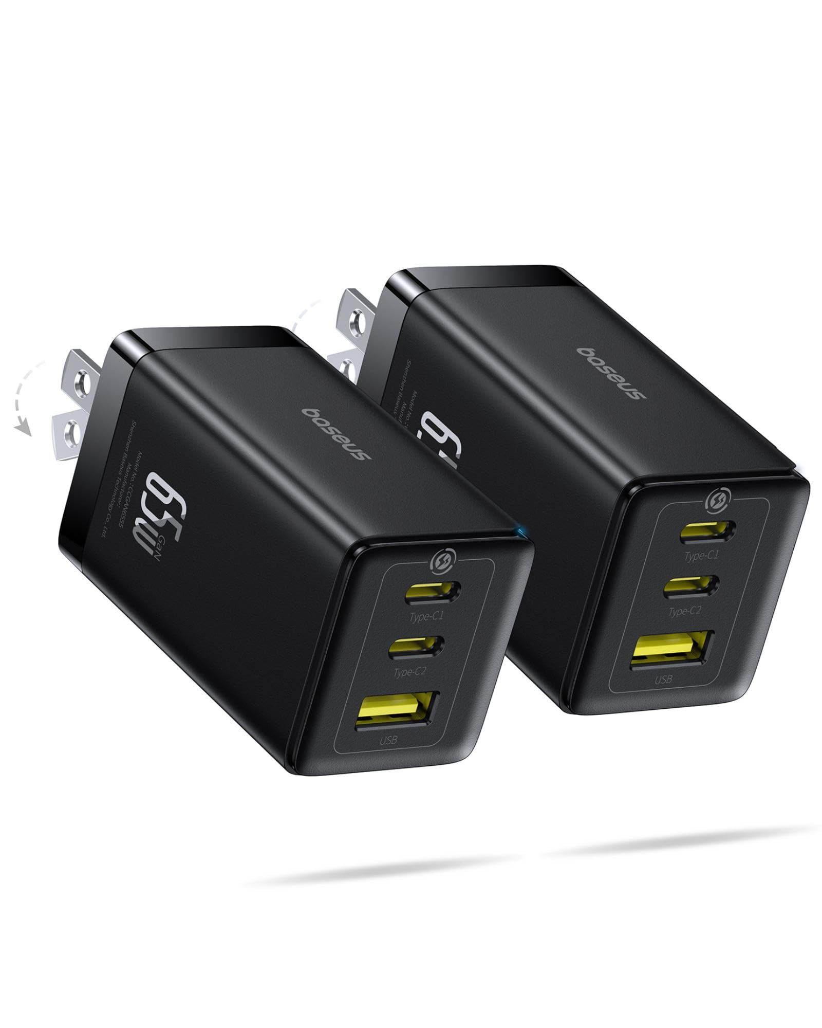 baseus-65w-usb-c-charger-block-2-pack-gan-pps-3-port-foldable-fast-charger image 1