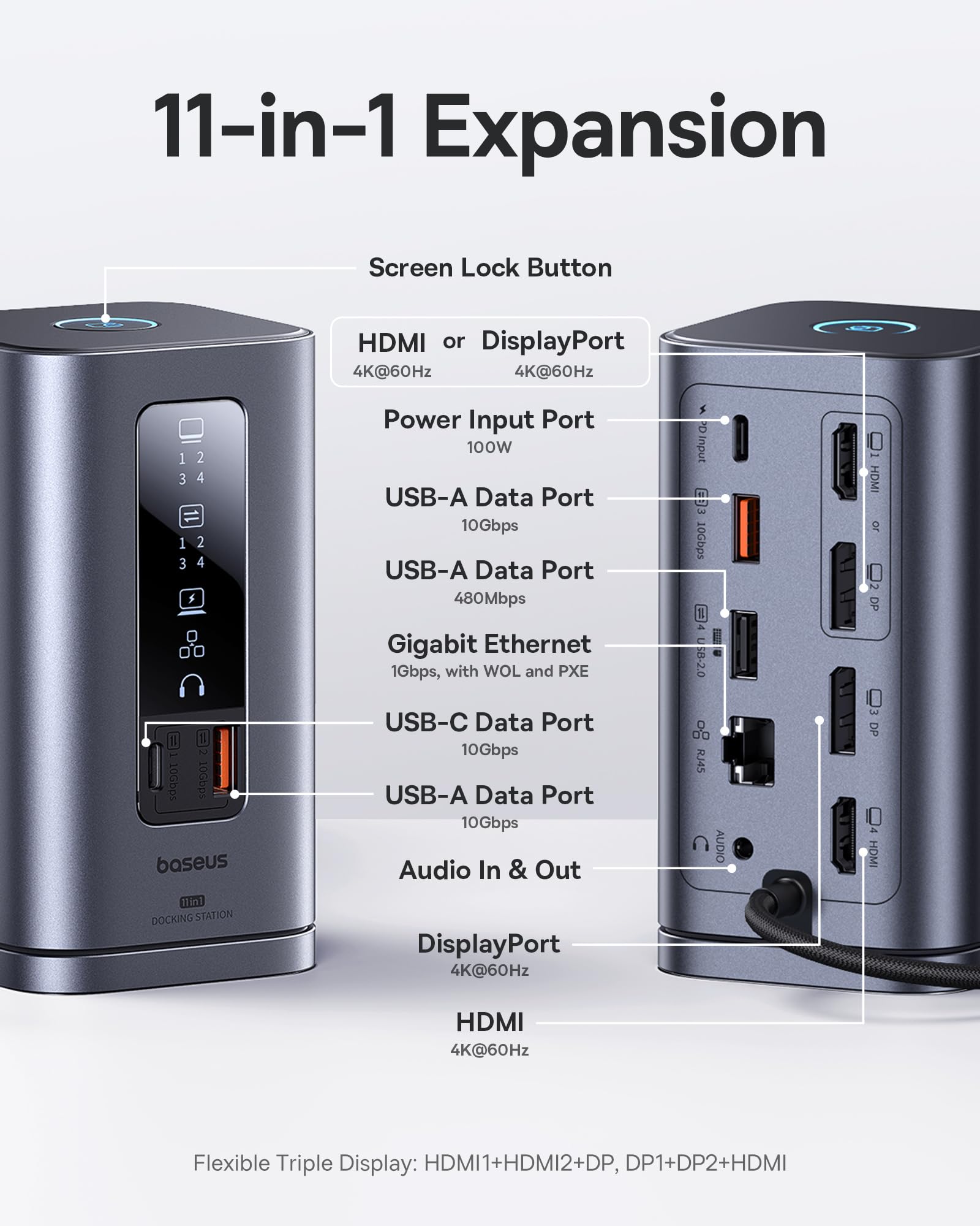 baseus-spacemate-11-in-1-usb-c-docking-station-with-triple-4k-display-100w-pd image 2