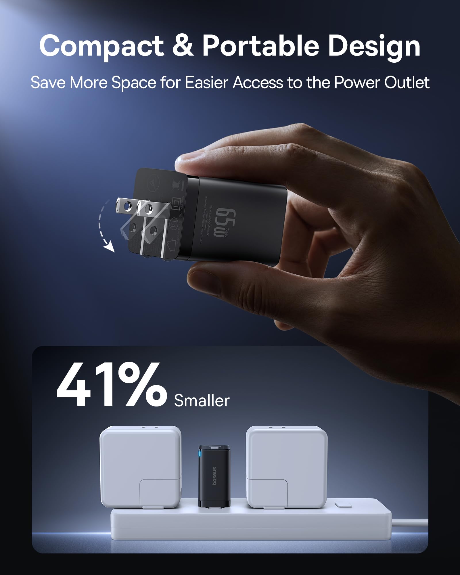 baseus-65w-usb-c-charger-block-2-pack-gan-pps-3-port-foldable-fast-charger image 2