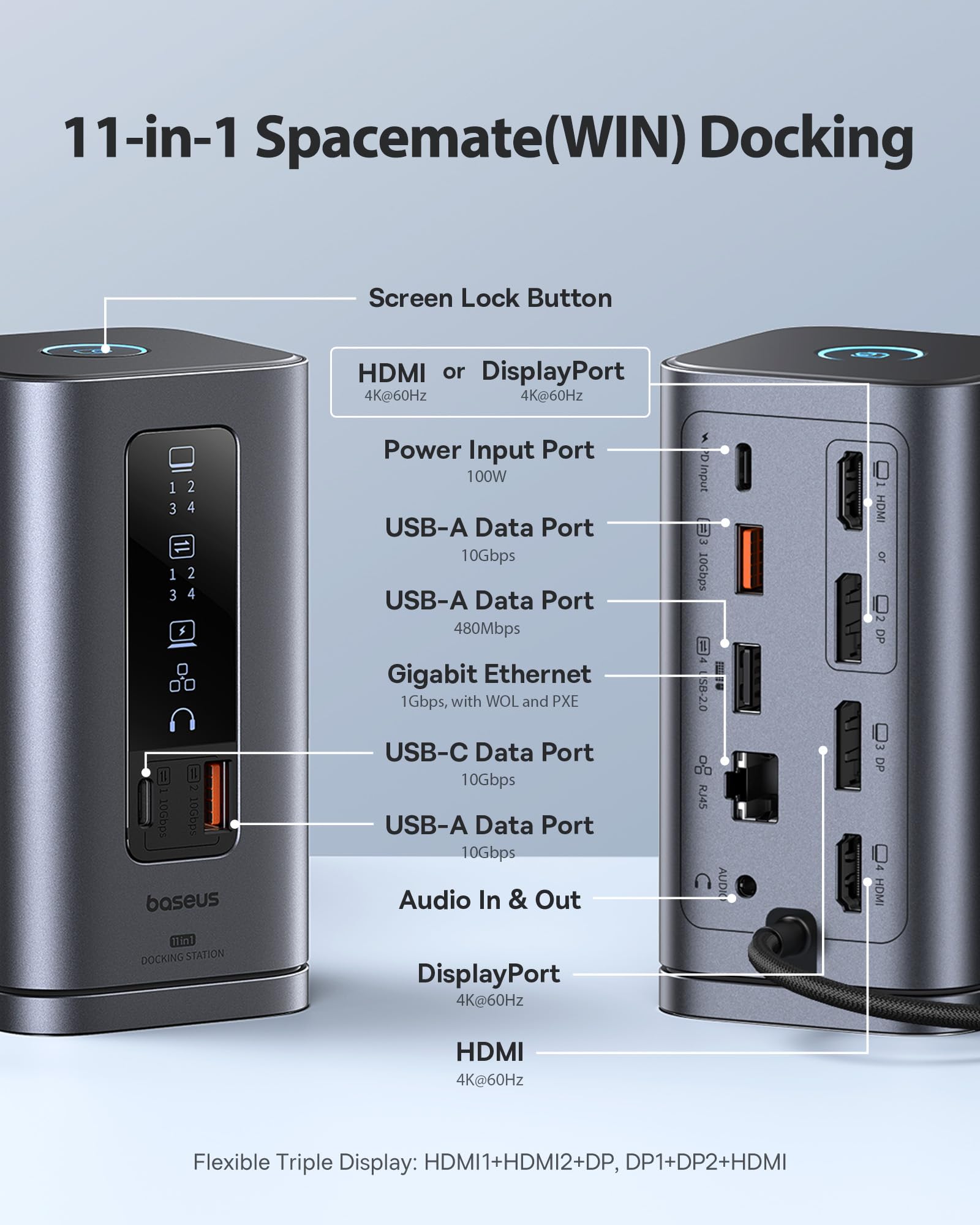 baseus-spacemate-11-in-1-usb-c-docking-station-triple-display-4k-10gbps-usb-100w image 2