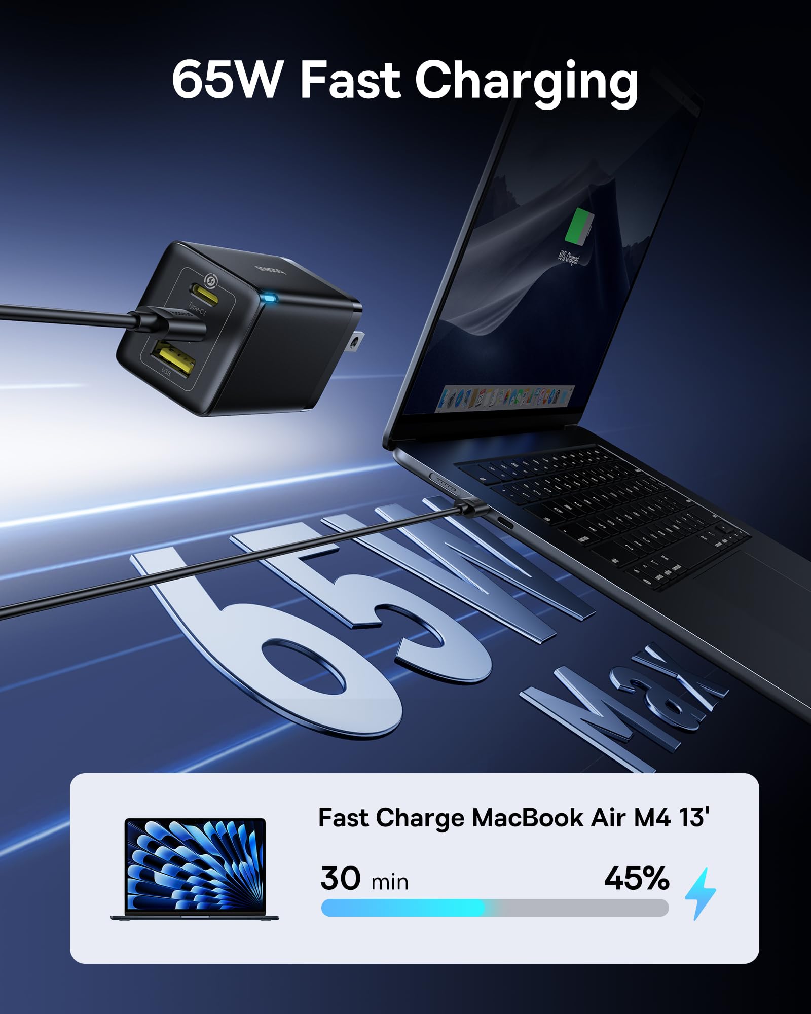 baseus-65w-usb-c-charger-block-2-pack-gan-pps-3-port-foldable-fast-charger image 4