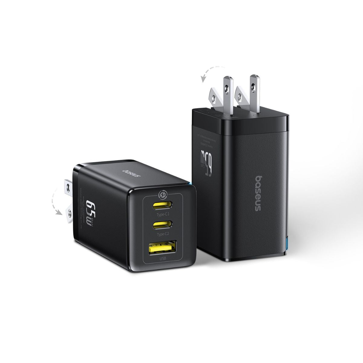 baseus-gan5-pro-65w-fast-charger-2c-u-3-port-gan-usb-c-charger-2-pack image 2