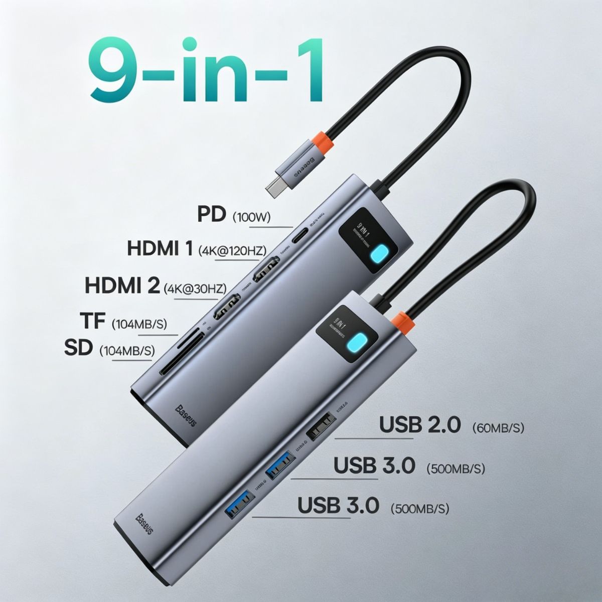 baseus-metal-gleam-series-9-in-1-usb-c-hub-4k-120hz-85w-pd-5gbps-compact image 6