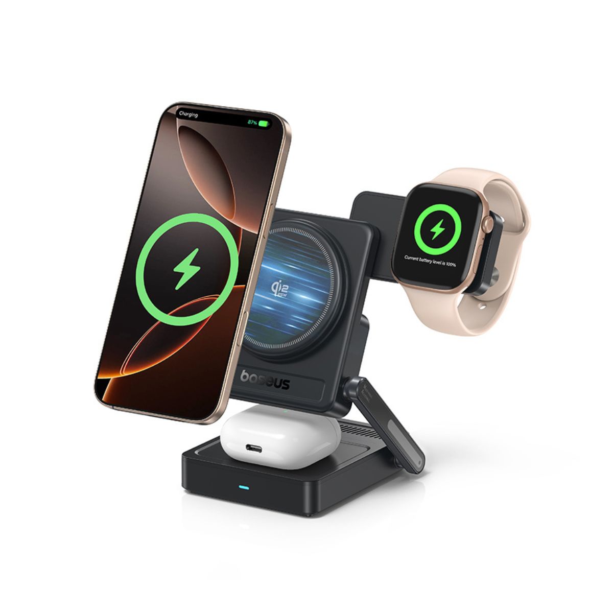 baseus-picogo-af21-3-in-1-qi2-2-wireless-charger-25w-for-phone-watch-and-earbuds image 3
